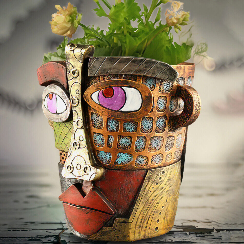 Abstract Face Flower Pot Colorful Abstract Face Head Planter Succulent Ornament