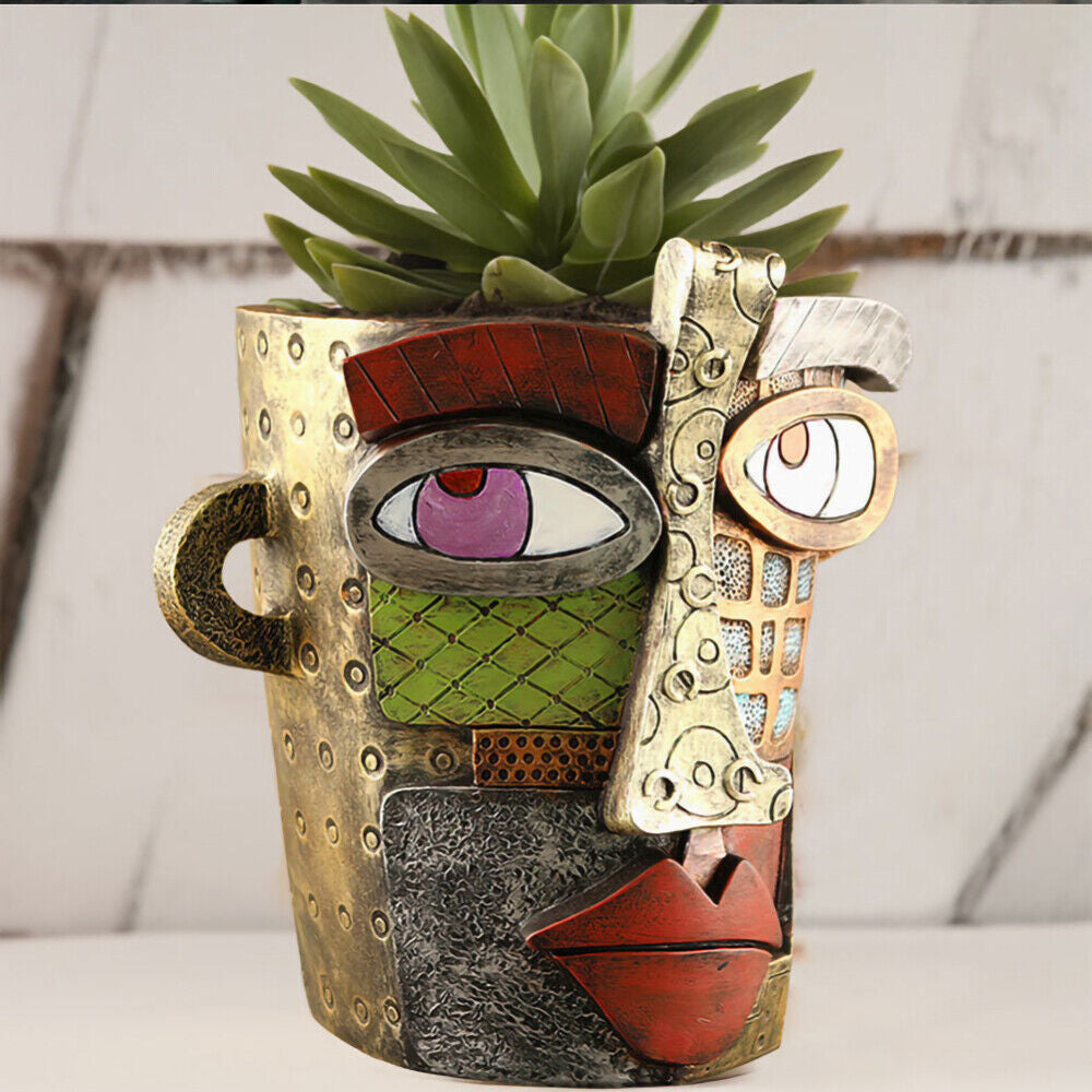 Abstract Face Flower Pot Colorful Abstract Face Head Planter Succulent Ornament