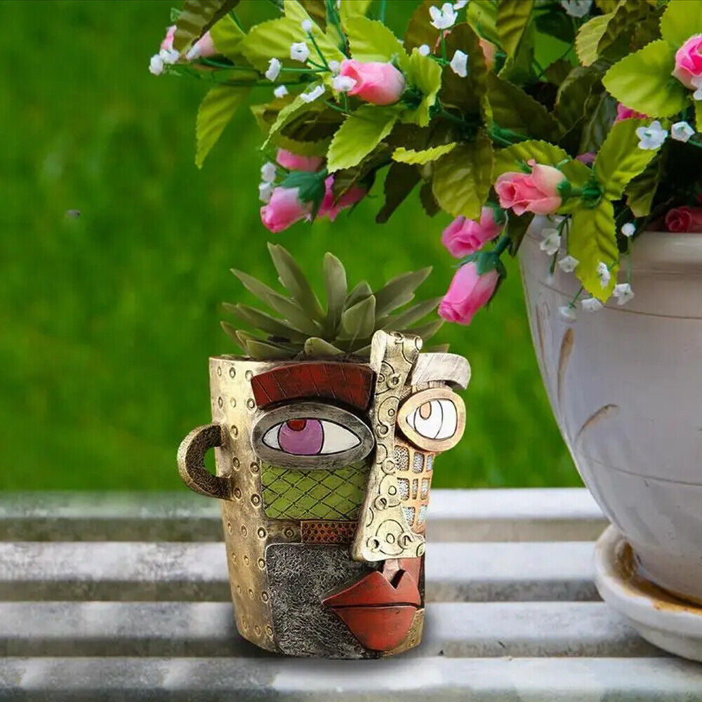 Abstract Face Flower Pot Colorful Abstract Face Head Planter Succulent Ornament