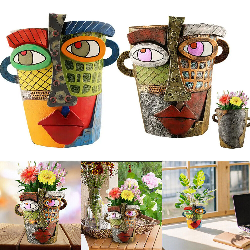 Abstract Face Flower Pot Colorful Abstract Face Head Planter Succulent Ornament