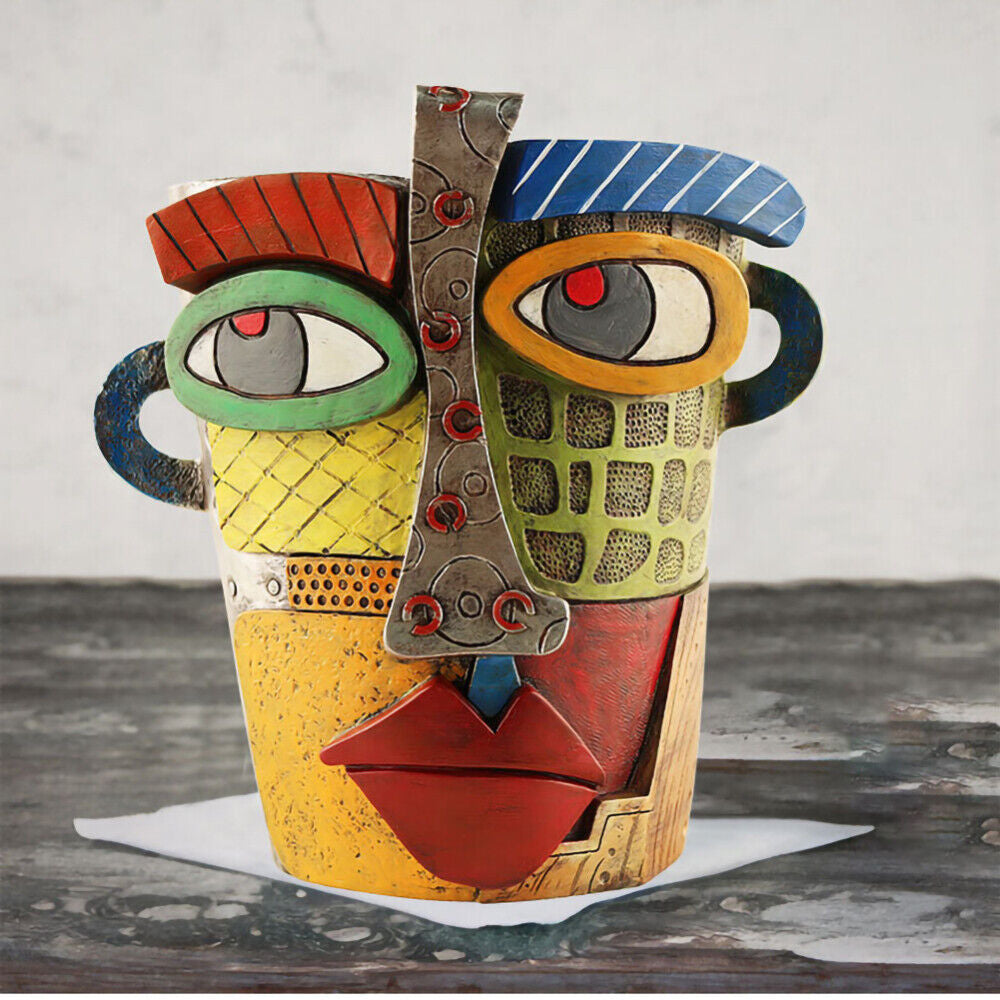 Abstract Face Flower Pot Colorful Abstract Face Head Planter Succulent Ornament