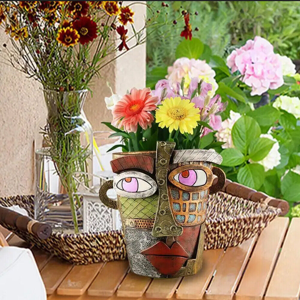 Abstract Face Flower Pot Colorful Abstract Face Head Planter Succulent Ornament
