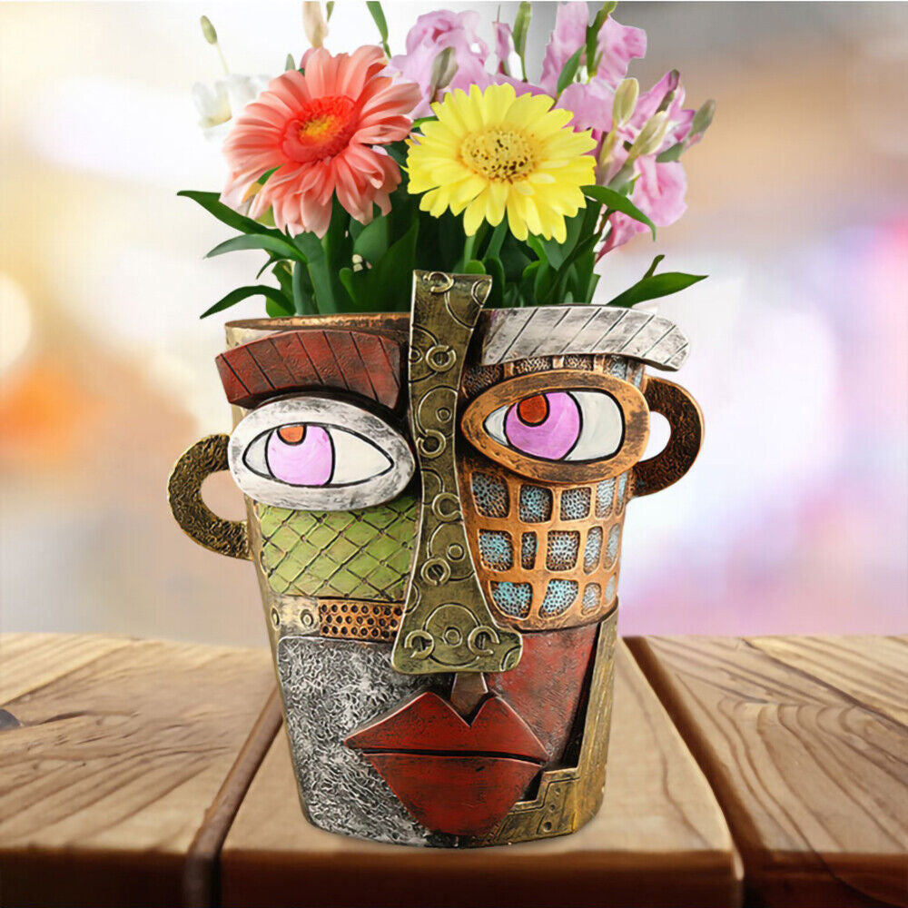 Abstract Face Flower Pot Colorful Abstract Face Head Planter Succulent Ornament
