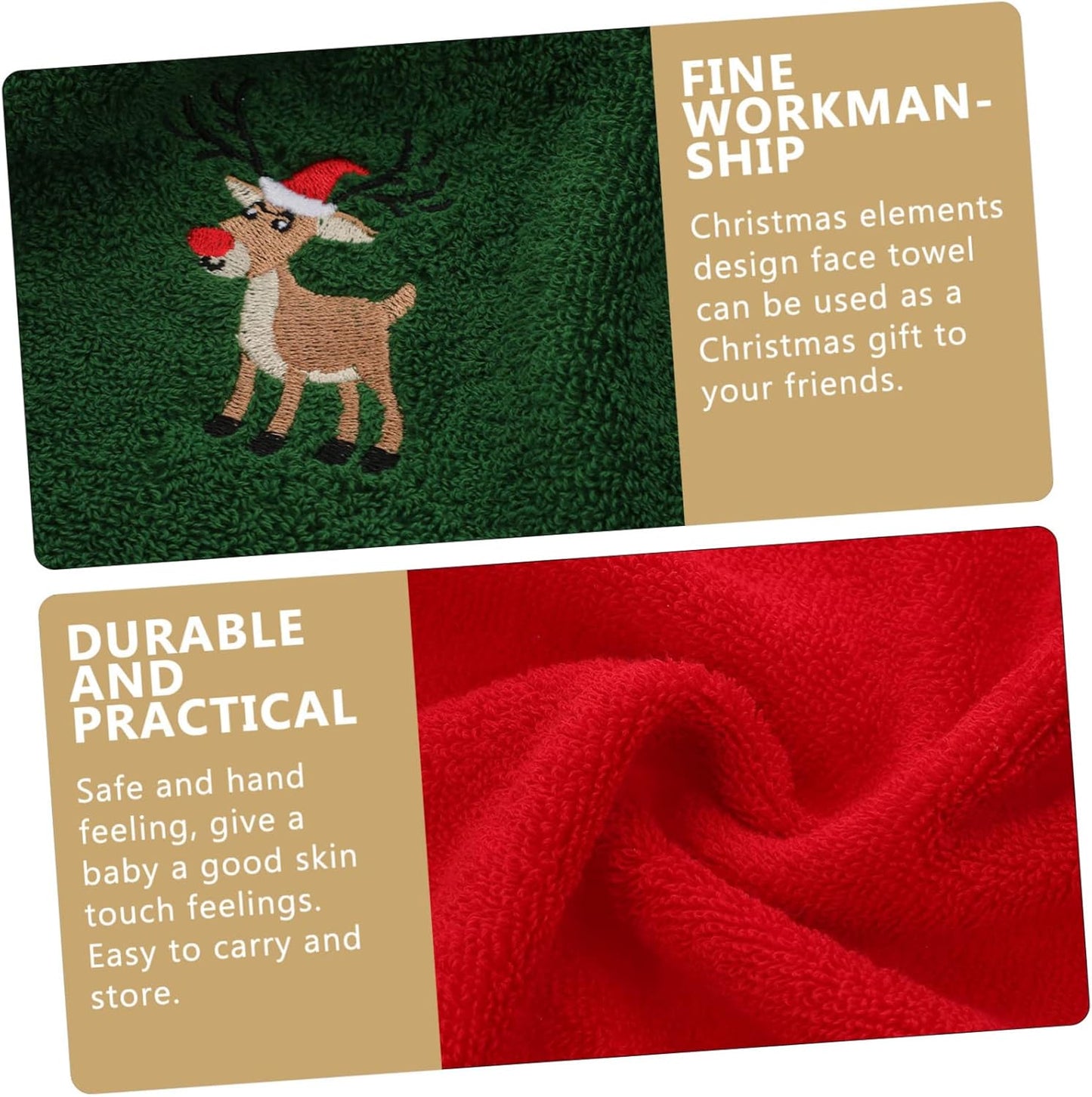 6Pcs Christmas Face Towels Cotton Washcloths Set White Green Red Water Absorbent Household Facial Towels for Daily Skincare