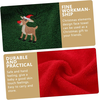 6Pcs Christmas Face Towels Cotton Washcloths Set White Green Red Water Absorbent Household Facial Towels for Daily Skincare