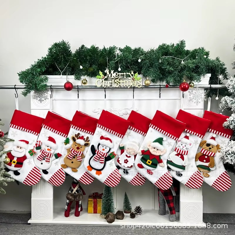 1Pcs Linen Christmas Stocking Gift Bag Snowman Hanging Christmas Tree Ornaments Decorations for Festive Holiday Wall Decoration