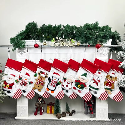 1Pcs Linen Christmas Stocking Gift Bag Snowman Hanging Christmas Tree Ornaments Decorations for Festive Holiday Wall Decoration