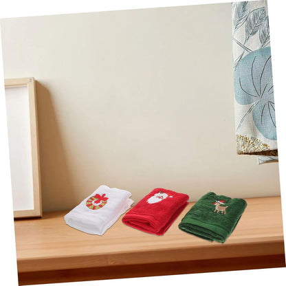 6Pcs Christmas Face Towels Cotton Washcloths Set White Green Red Water Absorbent Household Facial Towels for Daily Skincare