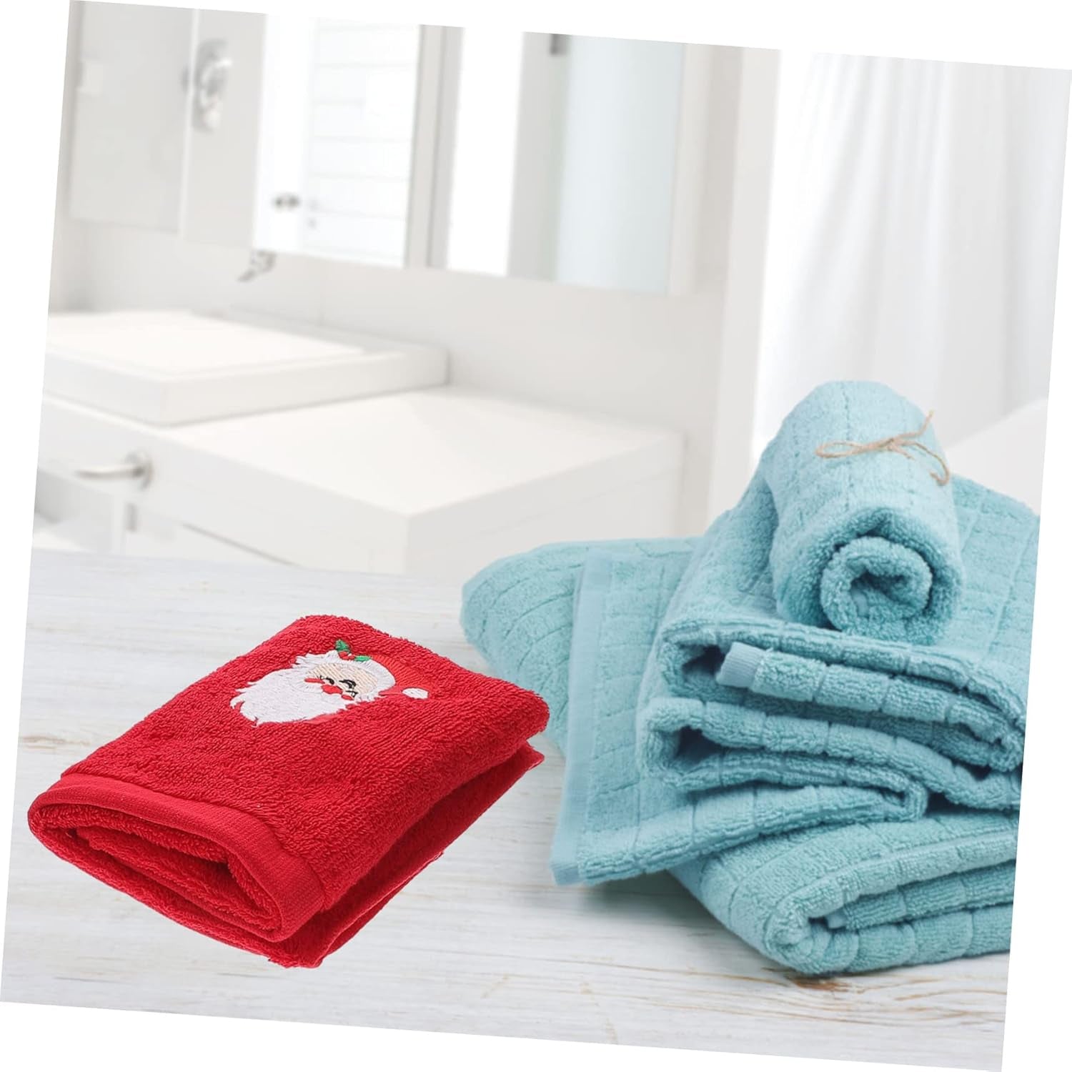 6Pcs Christmas Face Towels Cotton Washcloths Set White Green Red Water Absorbent Household Facial Towels for Daily Skincare