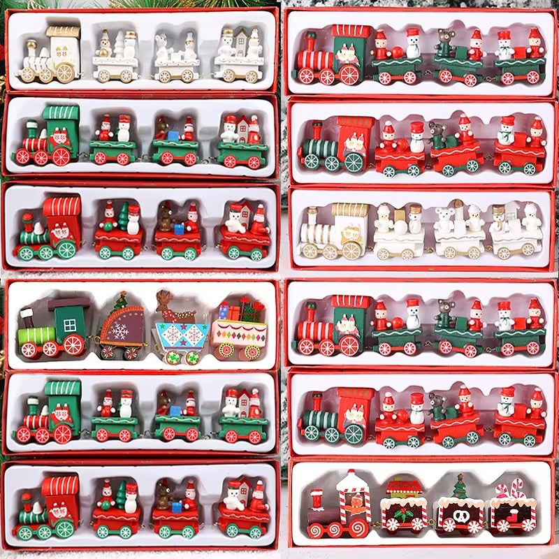 Christmas Train Painted Wooden Plastic Mini Christmas Tree Train Christmas Decorations Festival Party Xmas Table Top Ornament