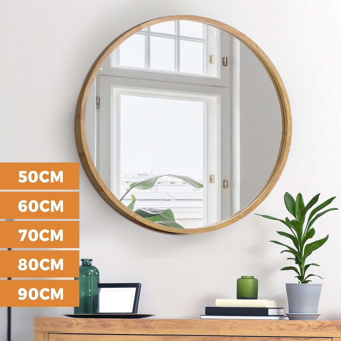 Oikiture Wall Mirrors round Makeup Mirror Home Decor 50/60/70/80/90