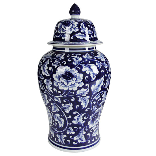 Indigo Trellis Ceramic Jar - Tall