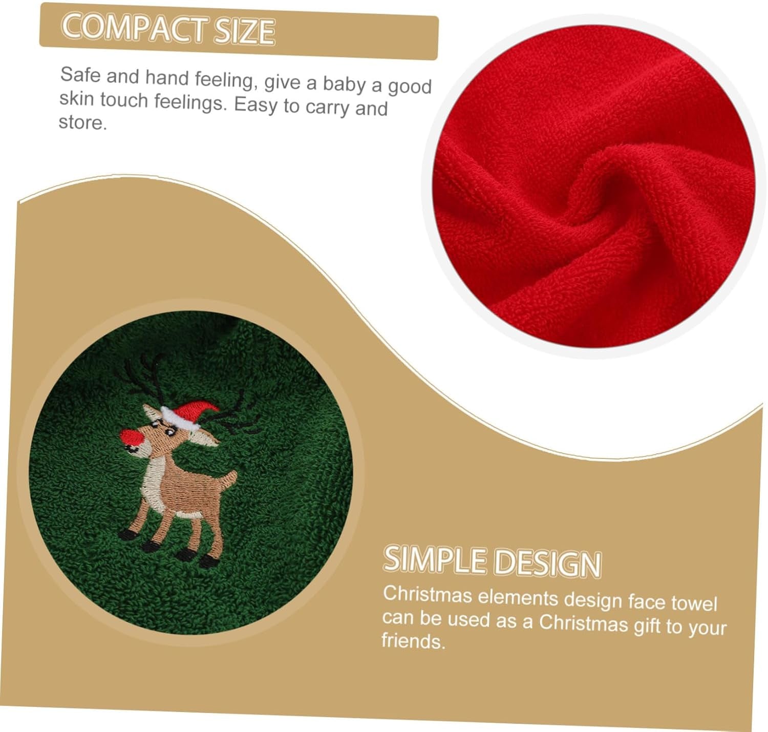 6Pcs Christmas Face Towels Cotton Washcloths Set White Green Red Water Absorbent Household Facial Towels for Daily Skincare