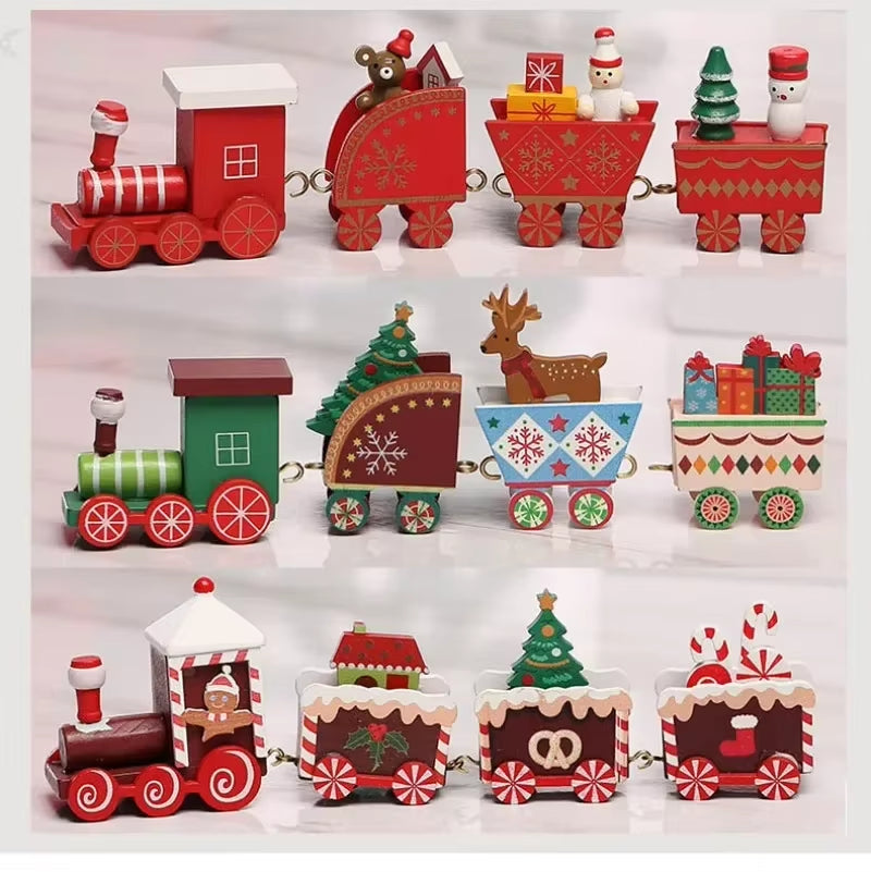 Christmas Train Painted Wooden Plastic Mini Christmas Tree Train Christmas Decorations Festival Party Xmas Table Top Ornament