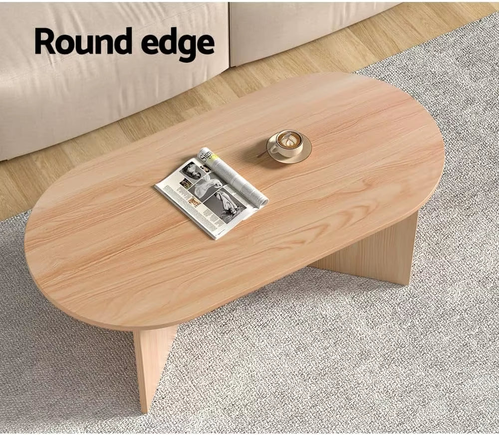 Coffee Table, Wooden Dining Desk Storage Space Oval Particle Board Modern for Home Furniture Living Room, 60Kg Weight Capacity 1
