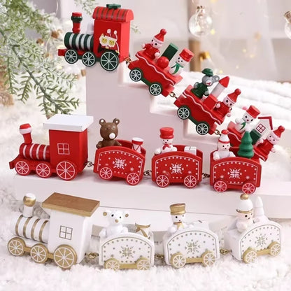 Christmas Train Painted Wooden Plastic Mini Christmas Tree Train Christmas Decorations Festival Party Xmas Table Top Ornament