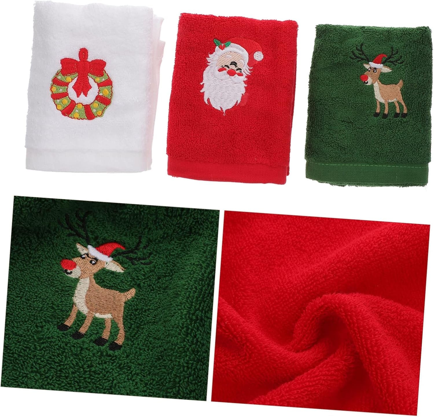 6Pcs Christmas Face Towels Cotton Washcloths Set White Green Red Water Absorbent Household Facial Towels for Daily Skincare