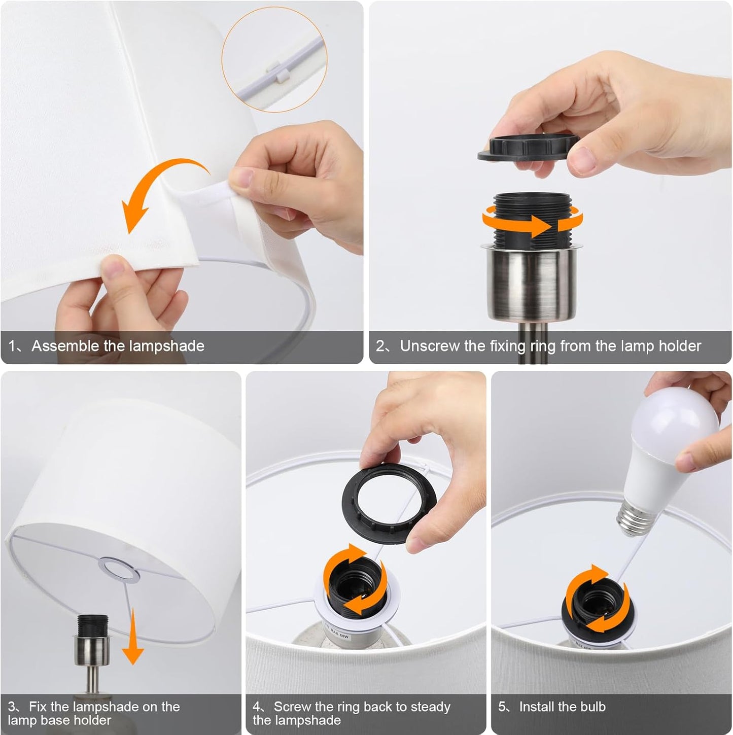 Bedside Lamps Set of 2, Ceramic Tall Bedside Table Lamps with Fabric Shade, Table Lamp with 3 Color Temperatures, Nightstand Bedroom Lamp for Living Room & Office, LED Bulbs Included