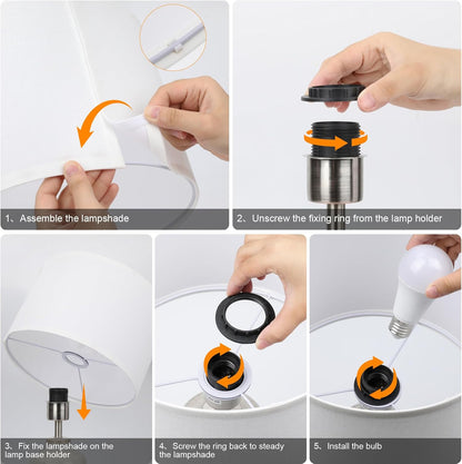 Bedside Lamps Set of 2, Ceramic Tall Bedside Table Lamps with Fabric Shade, Table Lamp with 3 Color Temperatures, Nightstand Bedroom Lamp for Living Room & Office, LED Bulbs Included