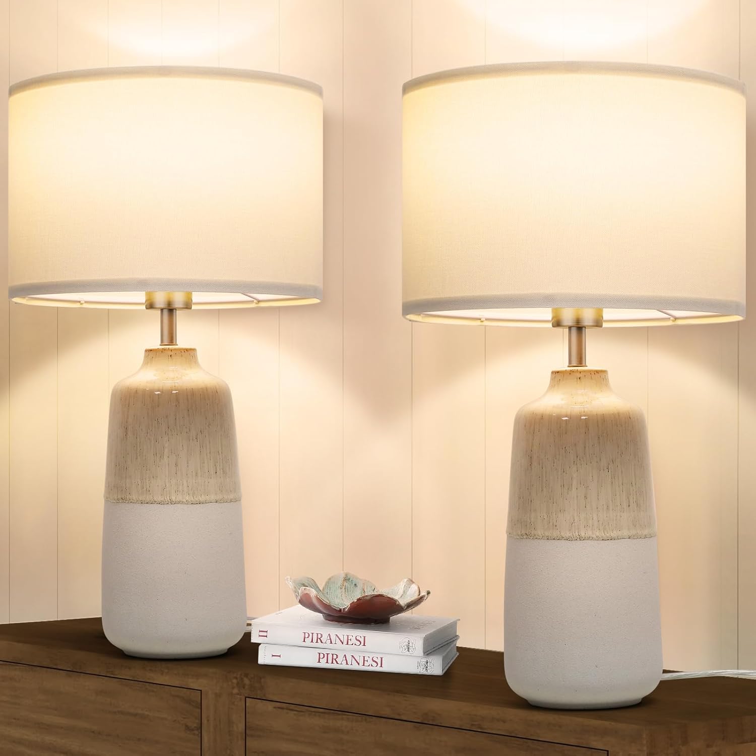 Tall Ceramic Nightstand Lamps, Set of 2