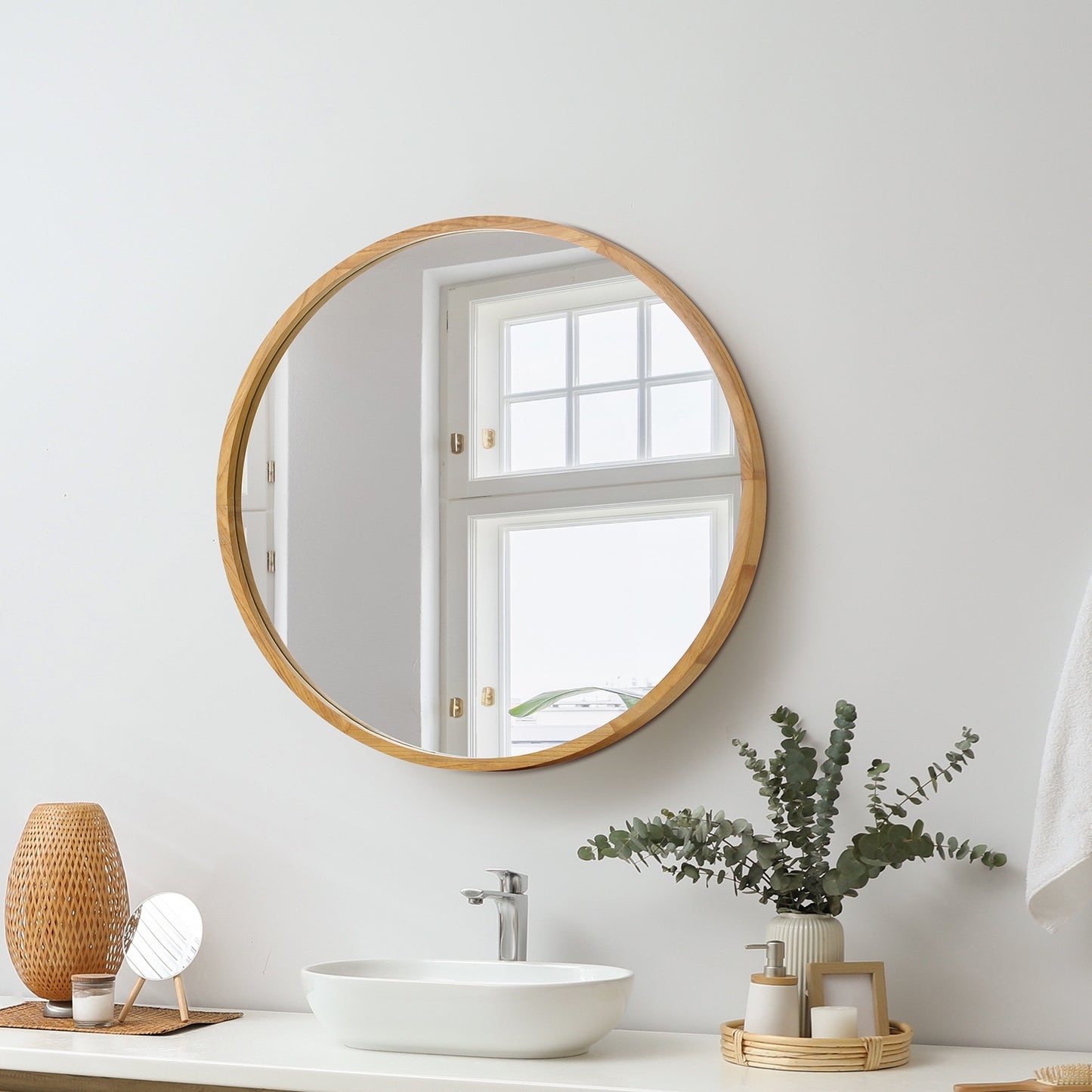 Oikiture Wall Mirrors round Makeup Mirror Home Decor 50/60/70/80/90
