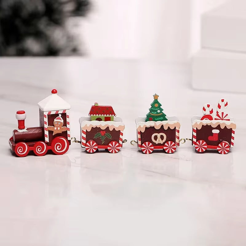Christmas Train Painted Wooden Plastic Mini Christmas Tree Train Christmas Decorations Festival Party Xmas Table Top Ornament