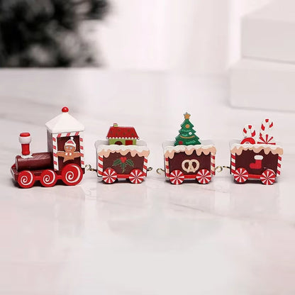 Christmas Train Painted Wooden Plastic Mini Christmas Tree Train Christmas Decorations Festival Party Xmas Table Top Ornament