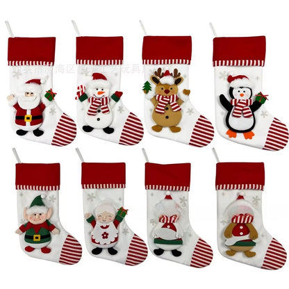 1Pcs Linen Christmas Stocking Gift Bag Snowman Hanging Christmas Tree Ornaments Decorations for Festive Holiday Wall Decoration