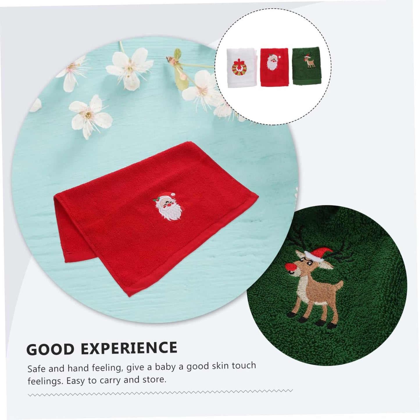 6Pcs Christmas Face Towels Cotton Washcloths Set White Green Red Water Absorbent Household Facial Towels for Daily Skincare