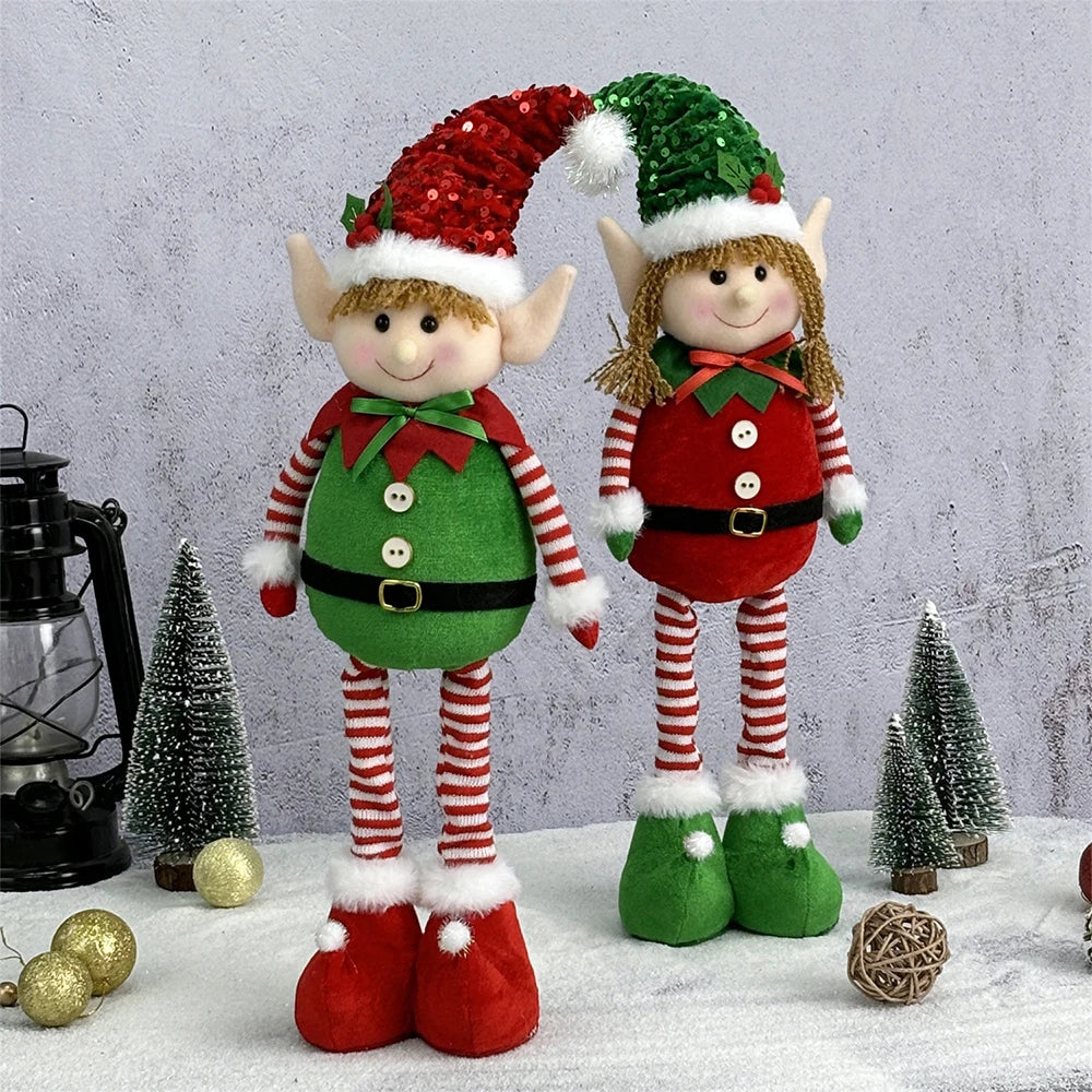 New Christmas Decoration Leg Hanging Elf Christmas Telescopic Figurine, Christmas Elf Doll Display Gift