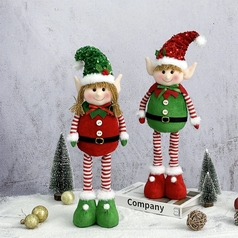 New Christmas Decoration Leg Hanging Elf Christmas Telescopic Figurine, Christmas Elf Doll Display Gift
