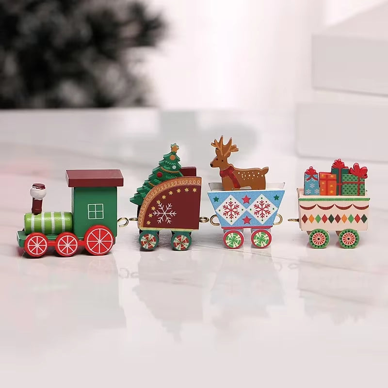 Christmas Train Painted Wooden Plastic Mini Christmas Tree Train Christmas Decorations Festival Party Xmas Table Top Ornament