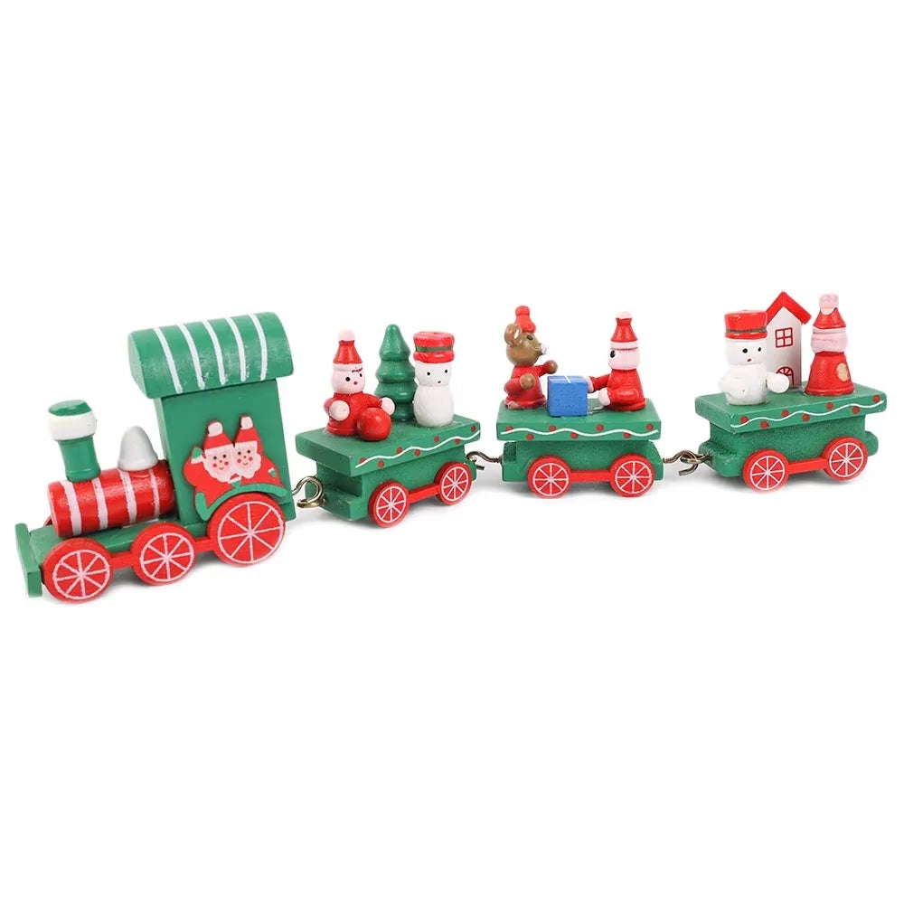 Christmas Train Painted Wooden Plastic Mini Christmas Tree Train Christmas Decorations Festival Party Xmas Table Top Ornament