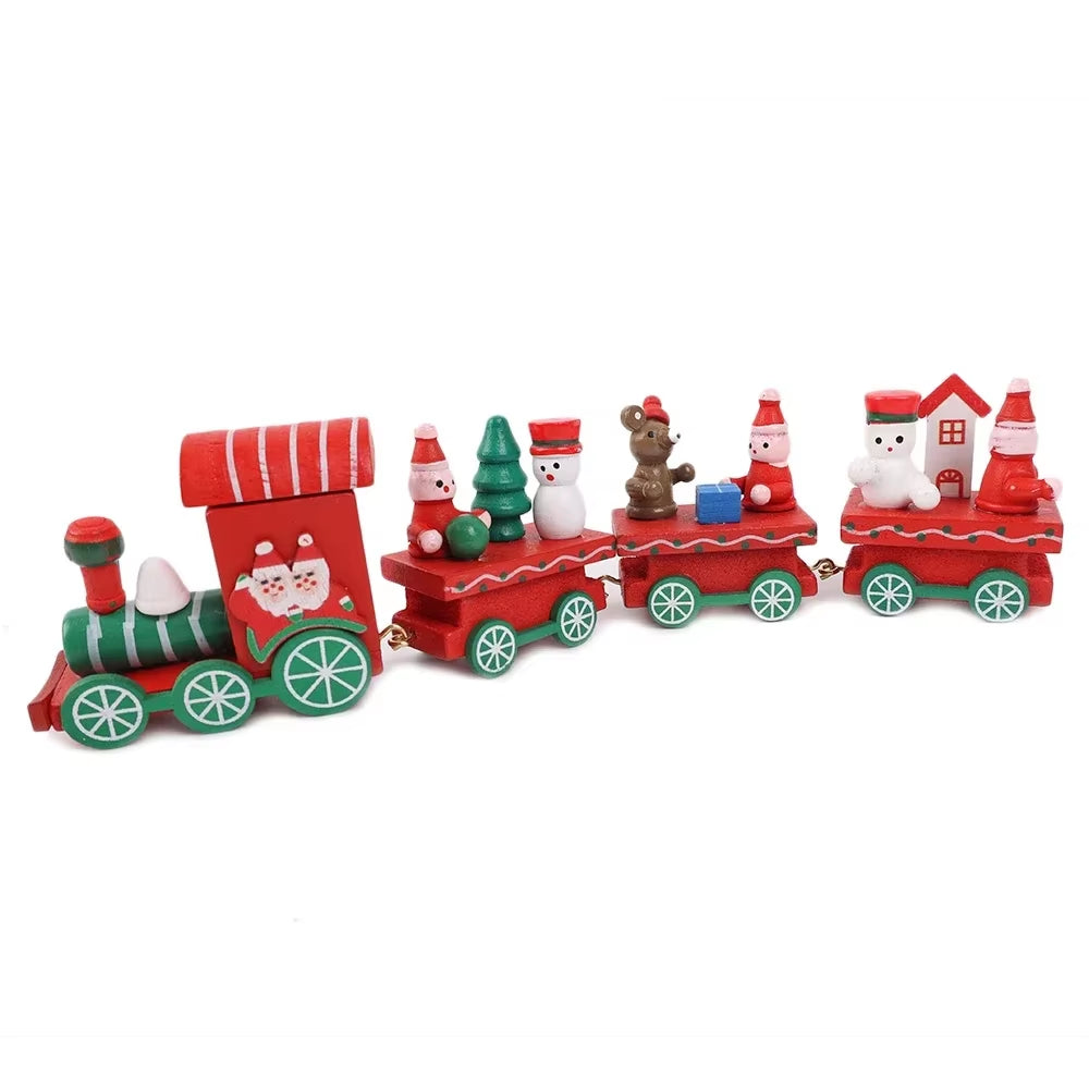 Christmas Train Painted Wooden Plastic Mini Christmas Tree Train Christmas Decorations Festival Party Xmas Table Top Ornament