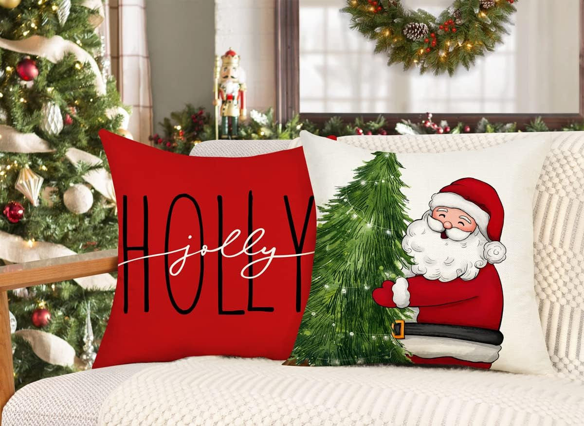 Red Christmas Pillow Covers 18X18 Set of 4 Farmhouse Christmas Decorations Snowm