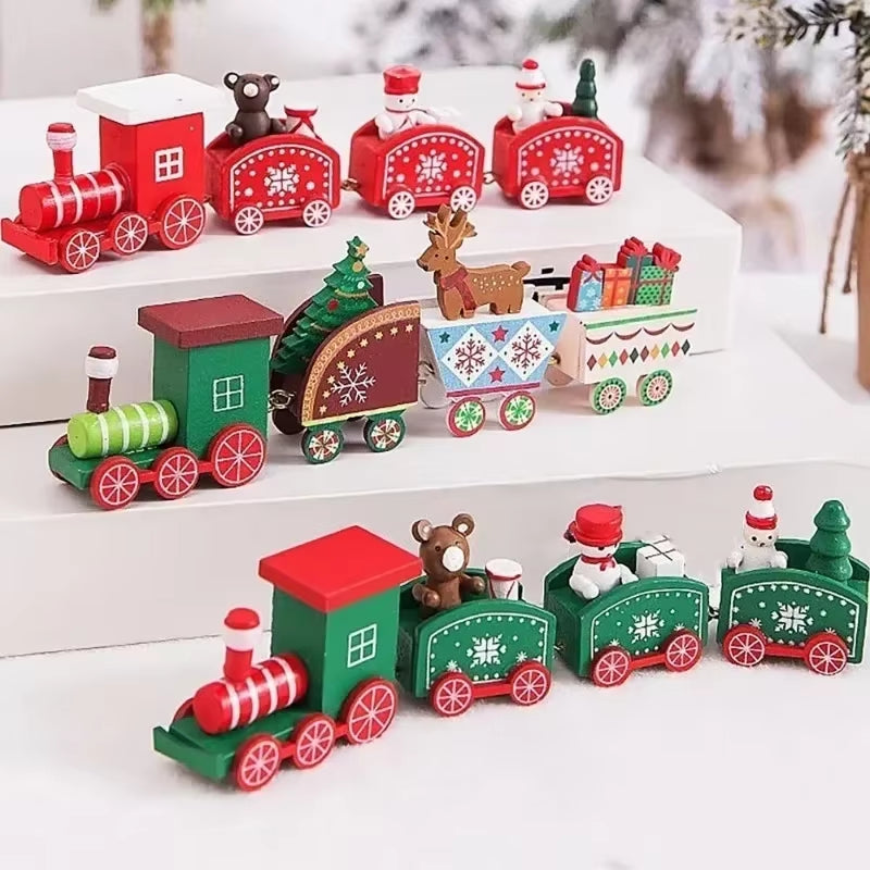 Christmas Train Painted Wooden Plastic Mini Christmas Tree Train Christmas Decorations Festival Party Xmas Table Top Ornament