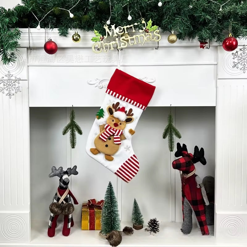 1Pcs Linen Christmas Stocking Gift Bag Snowman Hanging Christmas Tree Ornaments Decorations for Festive Holiday Wall Decoration