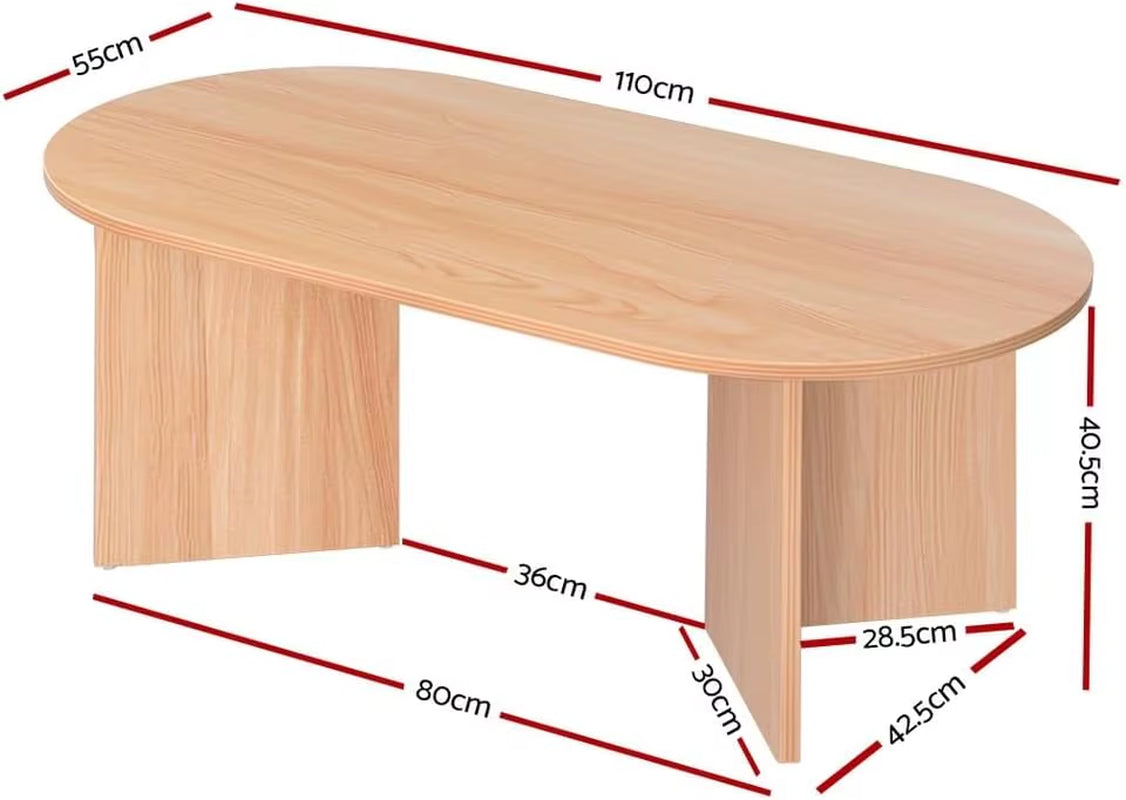 Coffee Table, Wooden Dining Desk Storage Space Oval Particle Board Modern for Home Furniture Living Room, 60Kg Weight Capacity 1