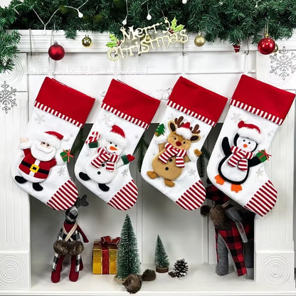 1Pcs Linen Christmas Stocking Gift Bag Snowman Hanging Christmas Tree Ornaments Decorations for Festive Holiday Wall Decoration