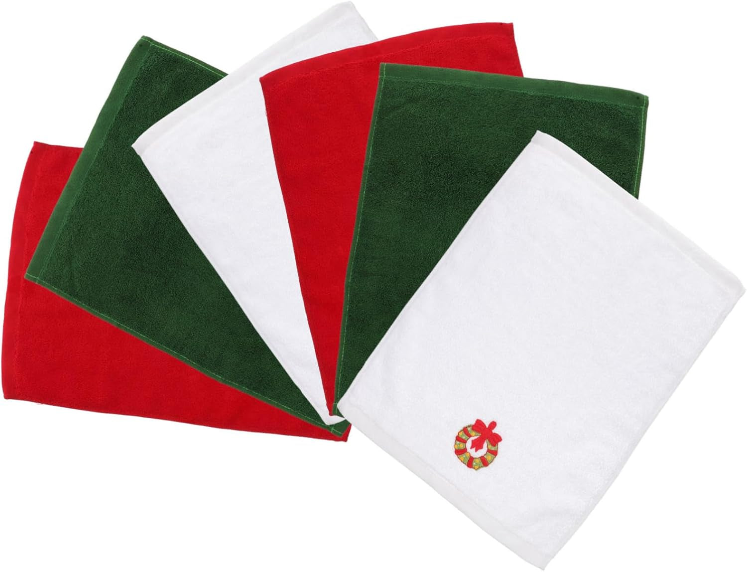 6Pcs Christmas Face Towels Cotton Washcloths Set White Green Red Water Absorbent Household Facial Towels for Daily Skincare